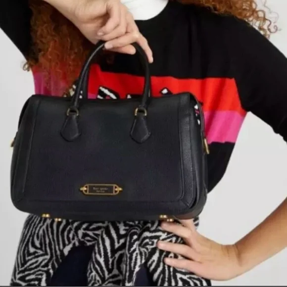 Kate Spade NWT Gramercy Black Peppled Leather Satchel Crossbody Bag - Picture 2 of 13